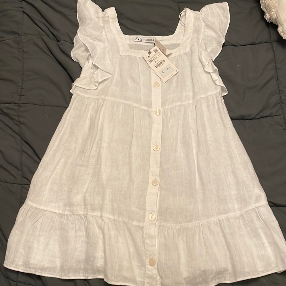 Zara linen button mini dress